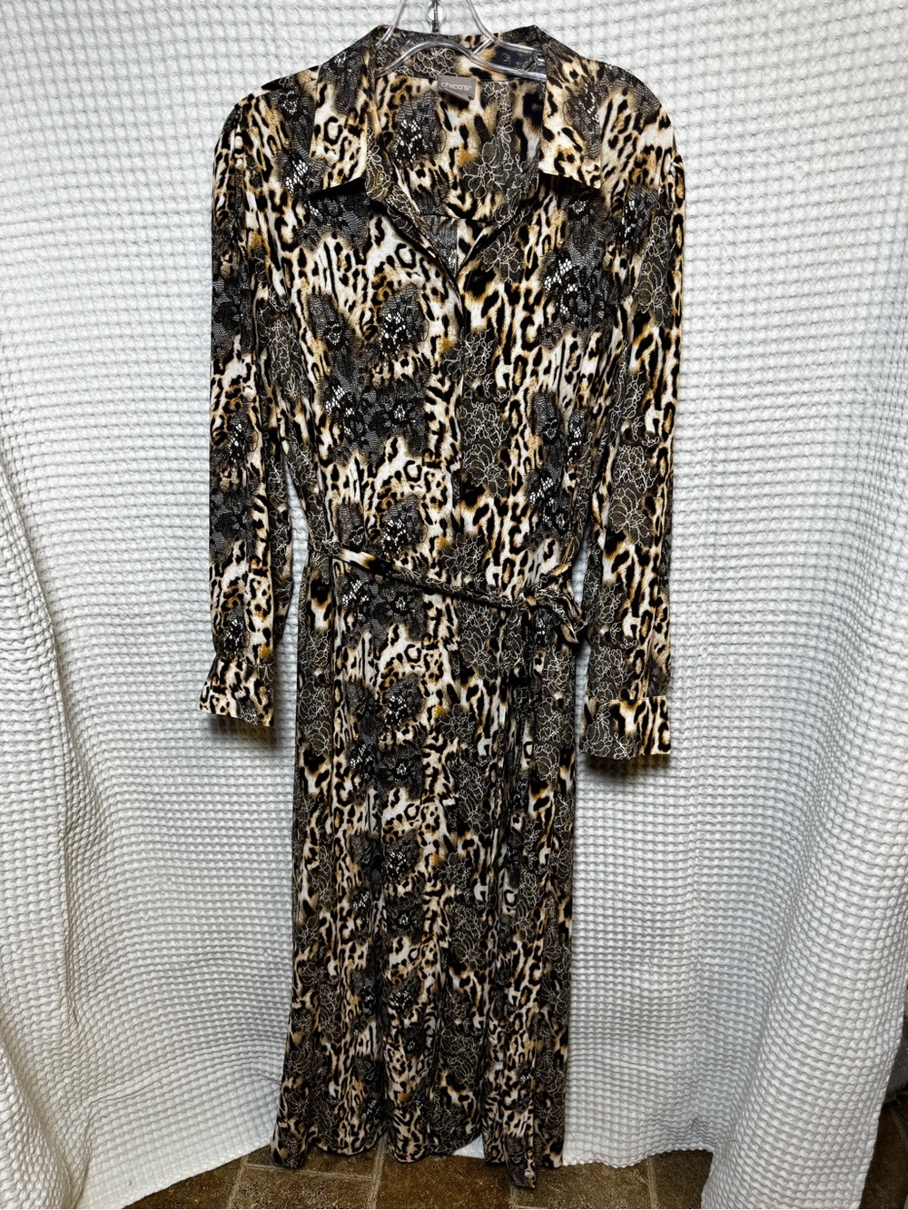 Chico's Size 2 US 12 Large Leopard Lace Print Wrap Maxi Dress